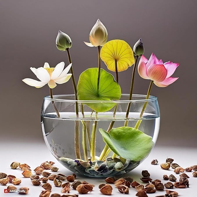 Amazon Brand - All Season Lotus Flower Hybrid Japanese Lotus Flower Seeds | 50 Seeds/Pack | 95% Germination Rate | Dwarf Rainbow | Kamal Gatta Beej | Mix of 12 Colors | Exotic Variety |